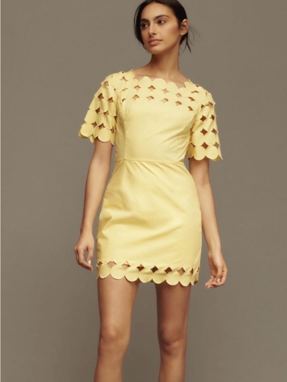 By Anthropologie Cutwork Mini Shift Dress Yellow